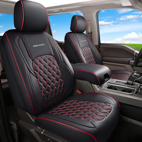 Huidasource Silverado Front Seat Covers Fit for Chevrolet Silverado GMC Sierra Pickup 1500 2007-2025, 2500HD 3500HD 2015-2025 Crew Double Extended Cab Truck Seat Cushion Cover(Front Pair/Black&Red) - color: Black&Red, size: Front (2007-2025)