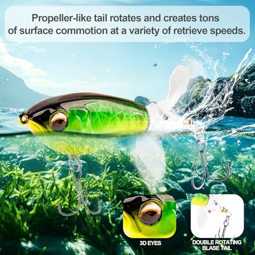 FONMANG Top Water Fishing Lures, 3-Pcs Topwater Lures for Bass Walleye Pike, 2025 New Wasp Crawl Bait for Freshwater and Saltwater - color: F-Whopper
