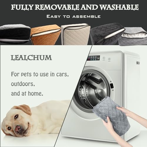 Lealchum Dog Booster Car Seat for S/M Dogs Up to 35lbs,Soft 6in Elevated Cushion,Fits in Front/Back Seat,Fully Detachable and Washable,2 Storage Pockets & 3 Straps,Easy to Install (Black/Brown,Medium) - color: Black/Brown