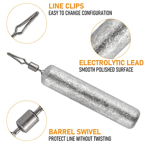 Dr.Fish 50 Pack Fishing Drop Shot Weights Lead Fishing Weights Pencil Skinny Sinkers with Barrel Swivels for Freshwater Bass Fishing - size: 1/4oz-20 Pack