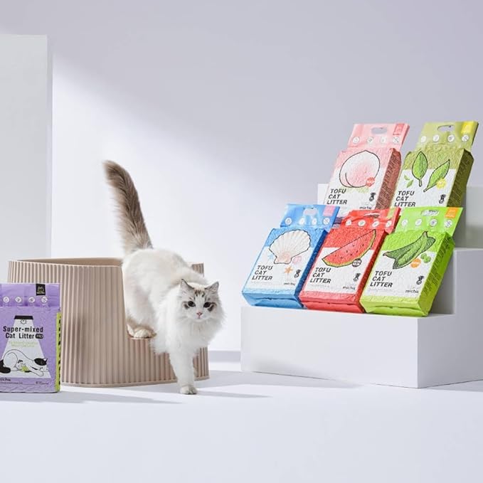 Tofu Cat Litter Natural Clumping Tofu Cat Litter, Fast Clumping and Easily Scoop-able 5.5lb/88oz 5 Scents - Watermelon, 8 Pack
