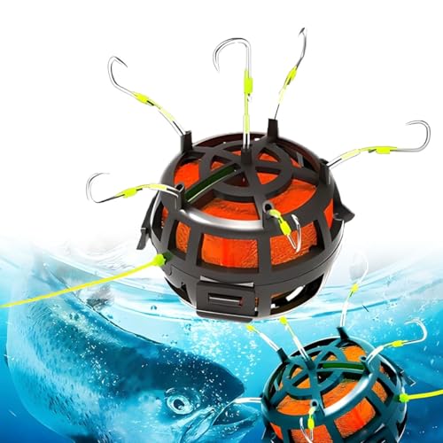 Reverse Bottom Bait Cage Fishing Hook, 360° Floating Bait Cage Fishing Hook, 6-Hooks Carp Feeder Rig, Spring Baits Cages Trap Fishings Hooks, Freshwater Saltwater for Carp, Catfish, Tilapia(1PC,No. 9) - color: 1pc, size: No. 9