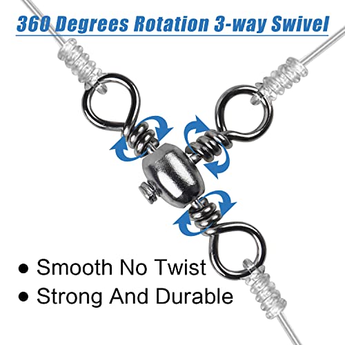 AGOOL 3 Way Swivels Fishing Tackle, 50/100pcs Crossline Barrel Swivel 3 Way Rigs T-Shape Three Way Swivels Fishing Tackle Connector for Catfish Rig Surf Fishing Rig - size: 4#_66lb