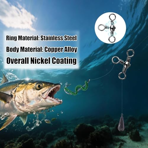 Natufish 3 Way Swivels Fishing Tackle - 25Pcs/50Pcs Three Way Swivel Black T-Turn Barrel Swivel High Strength Connector for Catfish Rigs - size: 7#_51lbs_25pcs