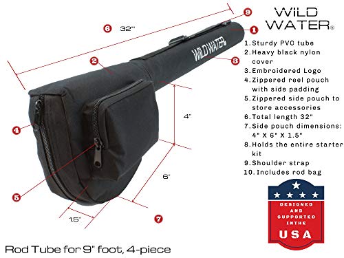 Wild Water Standard Fly Fishing Combo Starter Kit, 5 or 6 Weight 9 Foot Fly Rod, 4-Piece Graphite Rod with Cork Handle, Accessories, Die Cast Aluminum Reel, Carrying Case, Fly Box Case & Fishing Flies