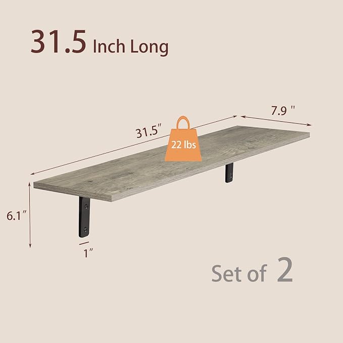 DINZI LVJ Long Wall Shelves, 31.5 Inch Wall Mounted Shelves Set of 2,