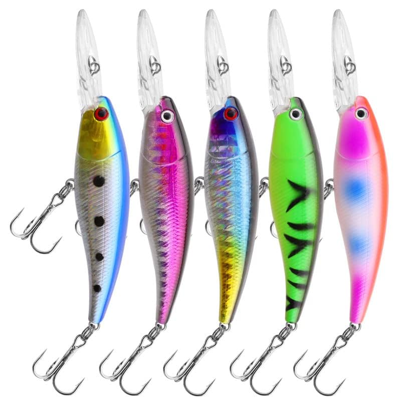 5pcs 3D Minnow Bass Fishing Lures Crankbaits, Fishing Hard Baits Swimbaits Topwater Lures for Trout Bass Perch Fishing
