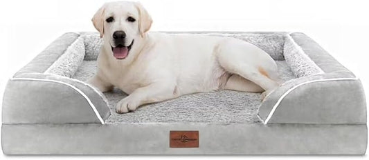 Comfort Expression Orthopedic Dog Bed for Extra Large Dogs 45x35 Inch, Waterproof Egg Crate Foam XL Pet Bed with Removable Bolsters, Dog Couch with Washable Cover & Non-Slip Bottom, Grey White