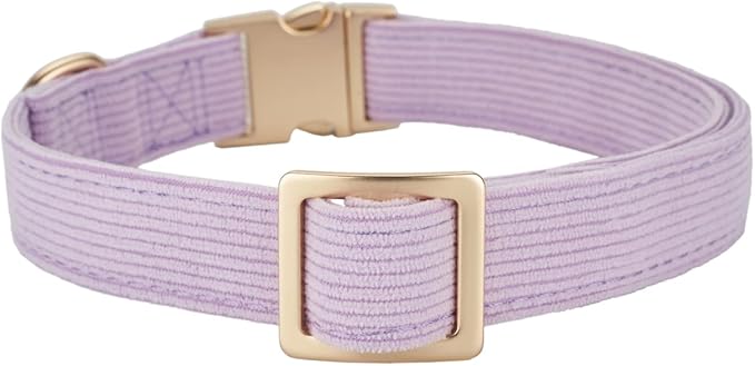 Soft Cotton Dog Collar with Metal Buckle Adjustable Heavy Duty Comfy Corduroy Collars for Small Medium Large Dogs,Lilac,Large