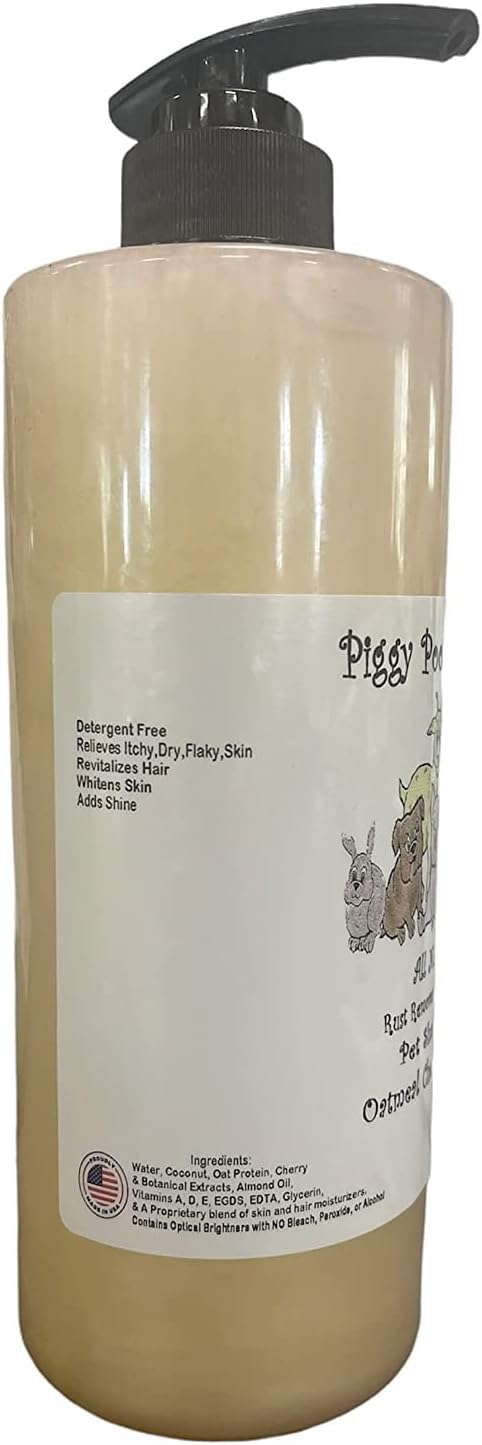 Piggy Poo and Crew Pet Shampoo and Shampoo Scrub Brush (Oatmeal Cherry) - for Pigs Dogs and Other Small Animals