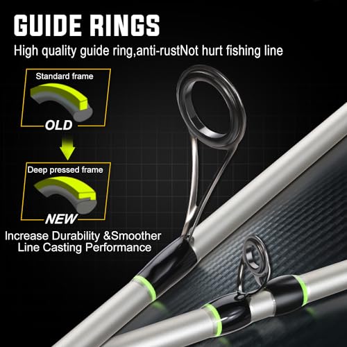 Sougayilang Baitcaster Combo, IM7 Graphite 2Pc Blank Rods,M/MH Power,EVA Handle & Stainless Steel Guides，7.1:1 Gear Ratio, 18LB Drag for Bass, Walleye, Pike - color: green-left, size: 7'00''-Medium Heavy