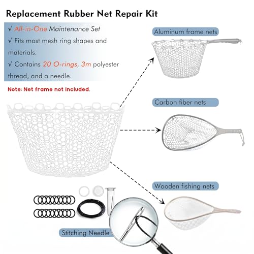 Riverruns Rubber Net Replacement with Repair Kit Fly Fishing Net Replacement Knotless Netting Bag for Rubber Fishing Net, Catch & Release - color: Transparent, size: 15.7" Dia x 13.8" Depth (47.2" Circumference)