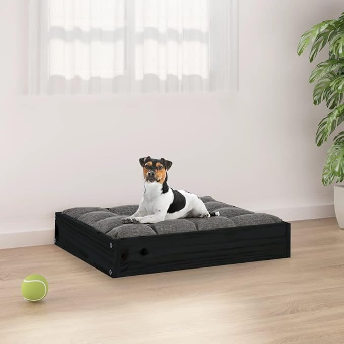 Small Dog Bed, Modern Minimalist Solid Pine Wood Pet Cot, Durable Rectangular Elevated Bed Frame for Cats and Small Breed Dogs, 20.3 x 17.3 x 3.5 Inches, Black