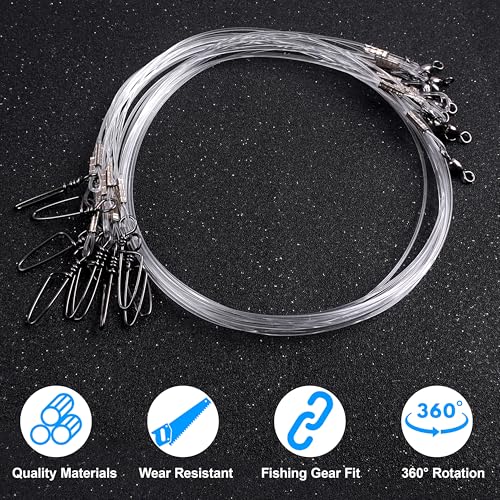 Fishing Fluorocarbon Leader Line, 12/48pcs Fluorocarbon Fishing Lines with Swivel and Snaps Heavy Duty 20-50lb Saltwater Freshwater Fishing Leader Connects Lures Bait Hooks - style: 40lb-12pcs