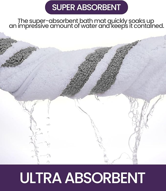 DEXI Oval Bath Mats for Bathroom, 24x36 Absorbent Bath Mat, Washable Microfiber Bathroom Rug with Non Slip Backing for Shower Floor, Light Grey