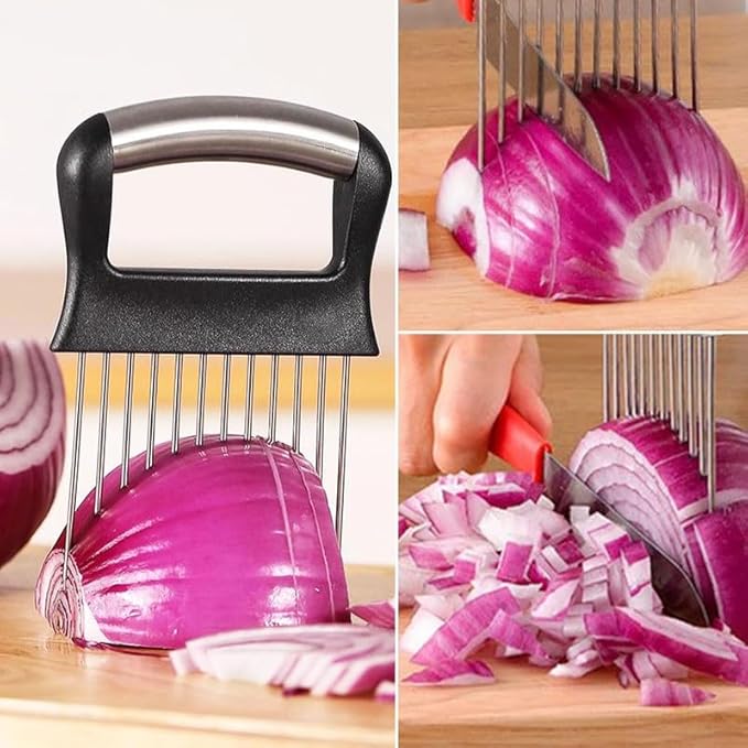 2026 Upgraded Onion Holder for Slicing, New Stainless Steel Onion Slice Holder Lemon Slicer Vegetable Cutter, Kitchen Chopper Slicing Assistant Tool for Meat, Onion, Potato, Tomato (2 Pack)