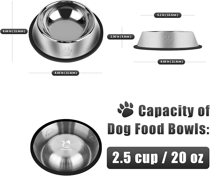 3Pcs Stainless Steel Dog Bowls Set with Dog Paw Pattern- Non-Slip Food and Water Bowl 20 Oz - Dishwasher-Safe, Rust Resistant Metal Pet Bowls for Small/Medium/Large Sized Pets