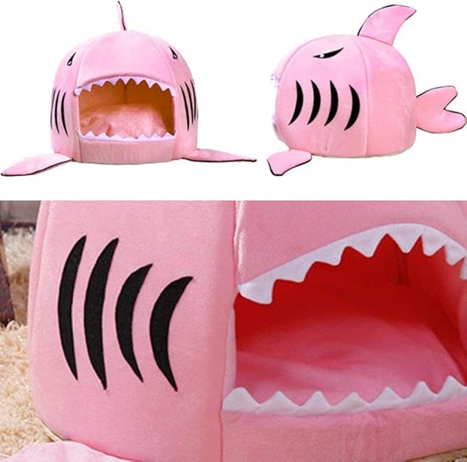 Shark Shaped Pet Dog Puppy Bed Warm Cat Bed House Nest for Autumn Winter Grey M