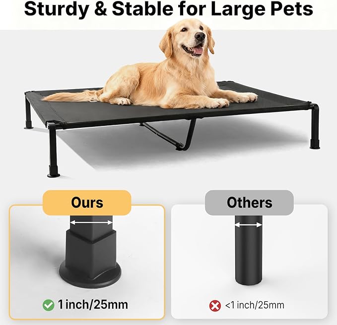 Veehoo Elevated Dog Beds Large Sized Dog with Fluffy Plush Bolster Cushion, Washable Orthopedic Dogs Couch Bed, Raised Pet Cot with Removable Mat, Breathable Mesh, No-Slip Feet, 53 x 37 inches, Black
