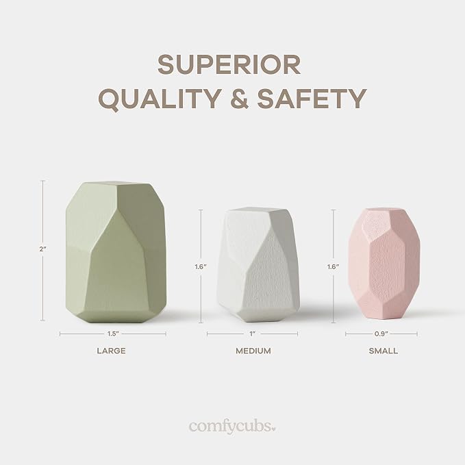 Comfy Cubs Stacking Rocks 36 Pieces, 36 Months+, Educational Toddler Stacking Blocks, Promotes Imagination, Balance & Fine Motor Skills - Wooden Rocks Sensory Toys Gift for Kid, Neutral Pack