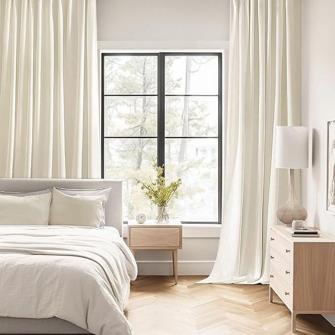 MIULEE Beige White Back Tab Blackout Curtains 90 Inches Long 2 Panels Set