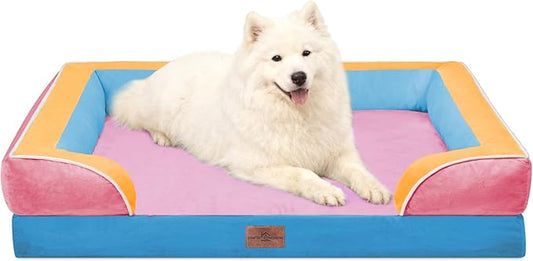 Comfort Expression Orthopedic Dog Bed for Large Dogs 36x27 Inch, Waterproof Egg Crate Foam Large Pet Bed with Removable Bolsters, Dog Couch with Washable Cover & Non-Slip Bottom, Bubblegum Cove