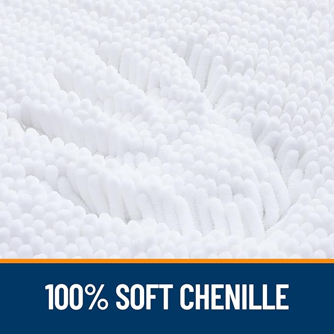 OLANLY Bathroom Rugs 36x24, Extra Soft Absorbent Chenille Bath Rugs, Rubber Backing Quick Dry, Machine Washable Bath Mats for Bathroom Floor, Tub and Shower, Home Decor Accessories, White