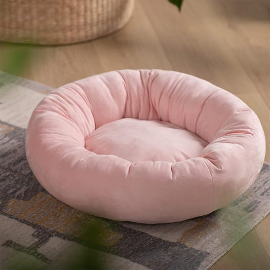 KASENTEX Round Dog Bed - Medium/Large Dogs, Donut Cat Bed - Anti Slip, Machine Washable (Pink, 27x27 Inches)