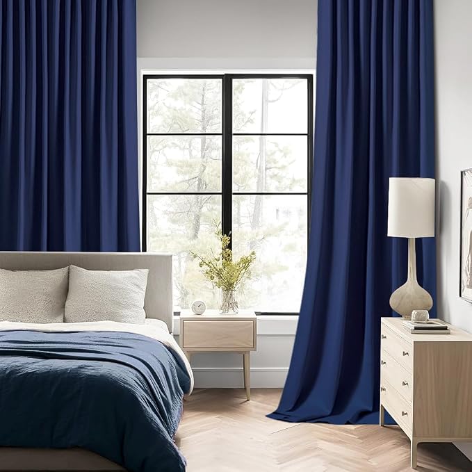 MIULEE Navy Blue Back Tab Blackout Curtain 96 Inch Long 2 Panels Set