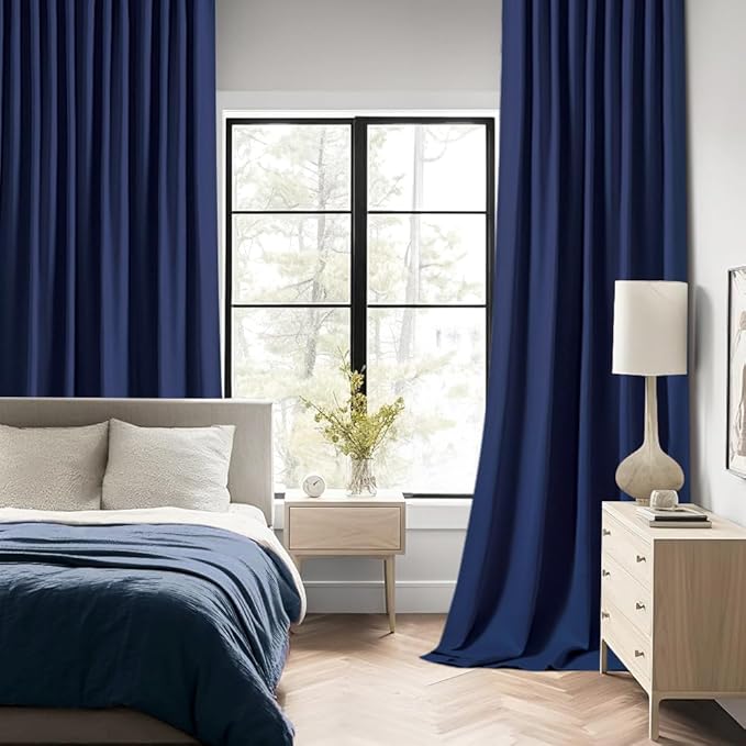 MIULEE Navy Blue Back Tab Blackout Curtains 90 Inches Long 2 Panels Set