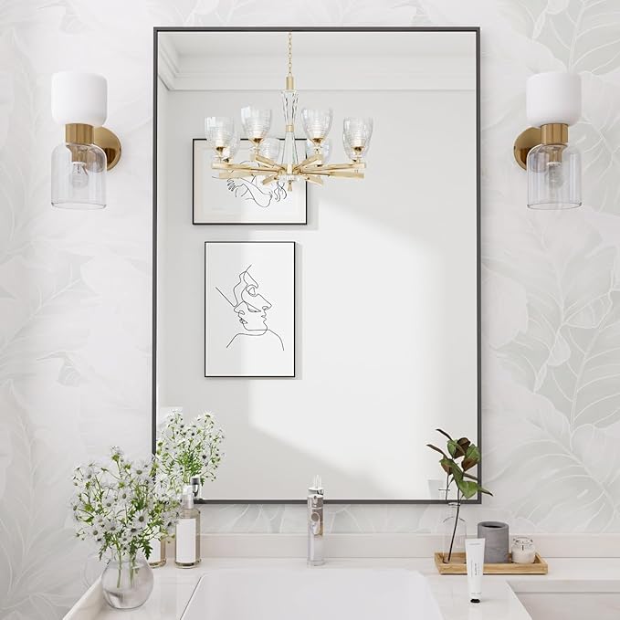 Koonmi Black Mirrors for Wall, 30x36 Inch Bathroom Mirror, Rectangular Wall Mirror for Living Room Bedroom Bathroom, Hangs Horizontally or Vertically