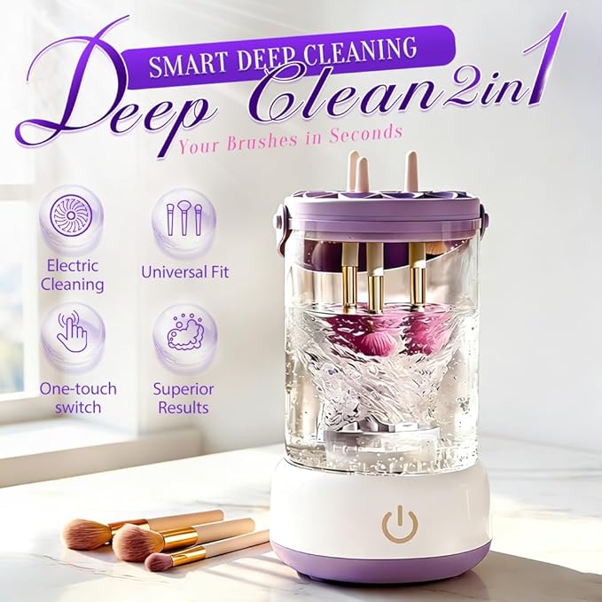Electric Makeup Brush Cleaner,Automatic Spinning Makeup Brush Cleaner,USB Charging & Deep Cleaning,Portable Cosmetic Brush Cleaner Machine For All Makeup Brush Types (Purple)