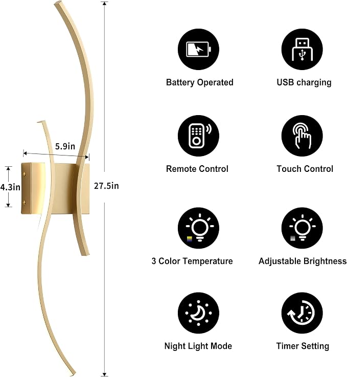 KARTOOSH Battery Operated Wall Sconce