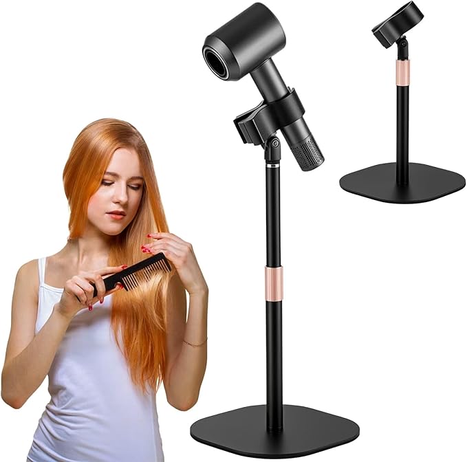 Hair Dryer Stand Holder, Hands Free Hair Dryer Stand with 360 Degree Rotating, Height Adjustable Countertop Blow Dryer Holder, Drubale Dryer Stand Works for 99% Blow Dryer
