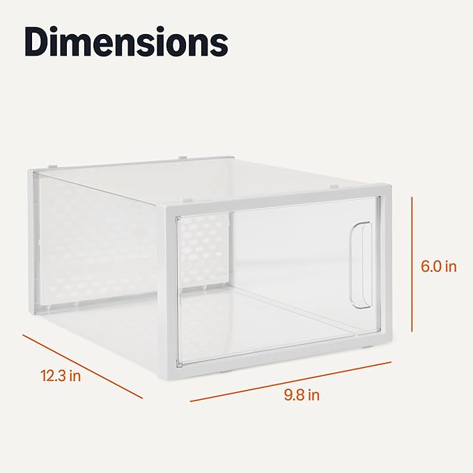 Amazon Basics Stackable and Foldable Clear Shoe Storage Organizer Box, Medium, Pack of 12