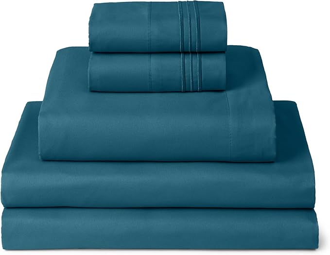 Mellanni Split King Sheets Set - 5 PC Iconic Collection Bedding - Hotel Luxury, Extra Soft, Cooling Bed Sheets - Wrinkle, Fade, Stain Resistant (Split King, Teal)