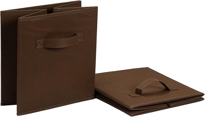Amazon Basics Cube Organizer Storage Bins Handles, Collapsible Fabric, Pack of 6, 13"x13"x13", Brown