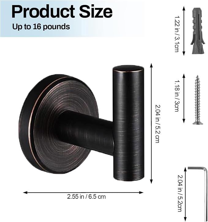 Kruodop Towel Hooks for Bathroom, 2 Packs Wall Mount Towel Holder, Bronze Matte