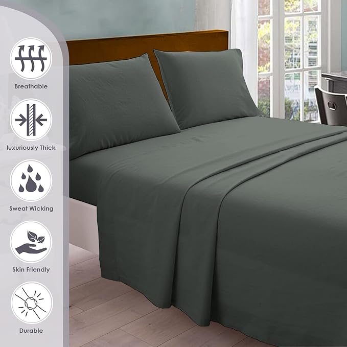 Pizuna Pure 100% Cotton California King Size Sheets, 800 Thread Count Long Staple Cotton Crisp Sateen Sheets with 15inch Deep Pocket (Dark Grey)