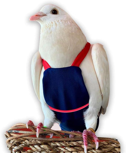 Bev's Bird Boutique Regular Flyper Adjustable Bird Diaper | Reusable, Washable Cloth | Comfort Fit for Parrot, Cockatiels, & Other Small Birds | Fashionable Avian Accessories, Navy & Red, Size 7