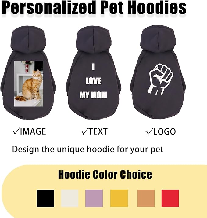Custom Dog Hoodie, Personalized Sweatshirt with Photo Text Name Logo, Customized Hooded Sweater for Small Medium Large Dogs & Cats (Black, XXXX-Large)