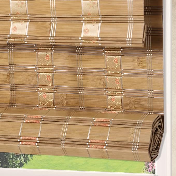Letau No Drill No Tools Cordless Wood Window Shades Blinds, Bamboo Light