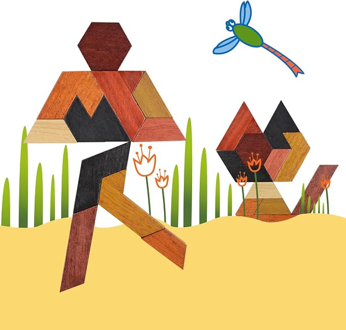 KINGOU Hexagon Tangram Puzzle Wooden Brain Puzzles for Kids & Adult Challenge Wooden Brain Teasers Puzzle Games for Family Party Gift - Brain Games for Kids