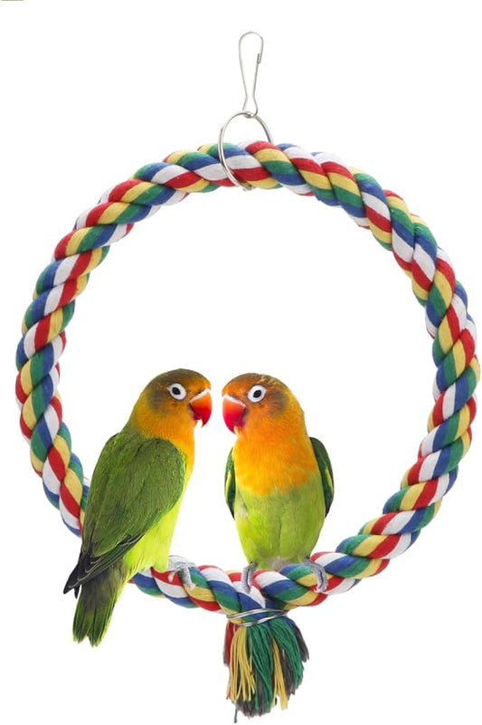 Bird Rope Swing Colorful Perch Climbing Toy for Parrots Budgie Parakeet Cockatiel Cockatoo Conure (S (7.5 inch)