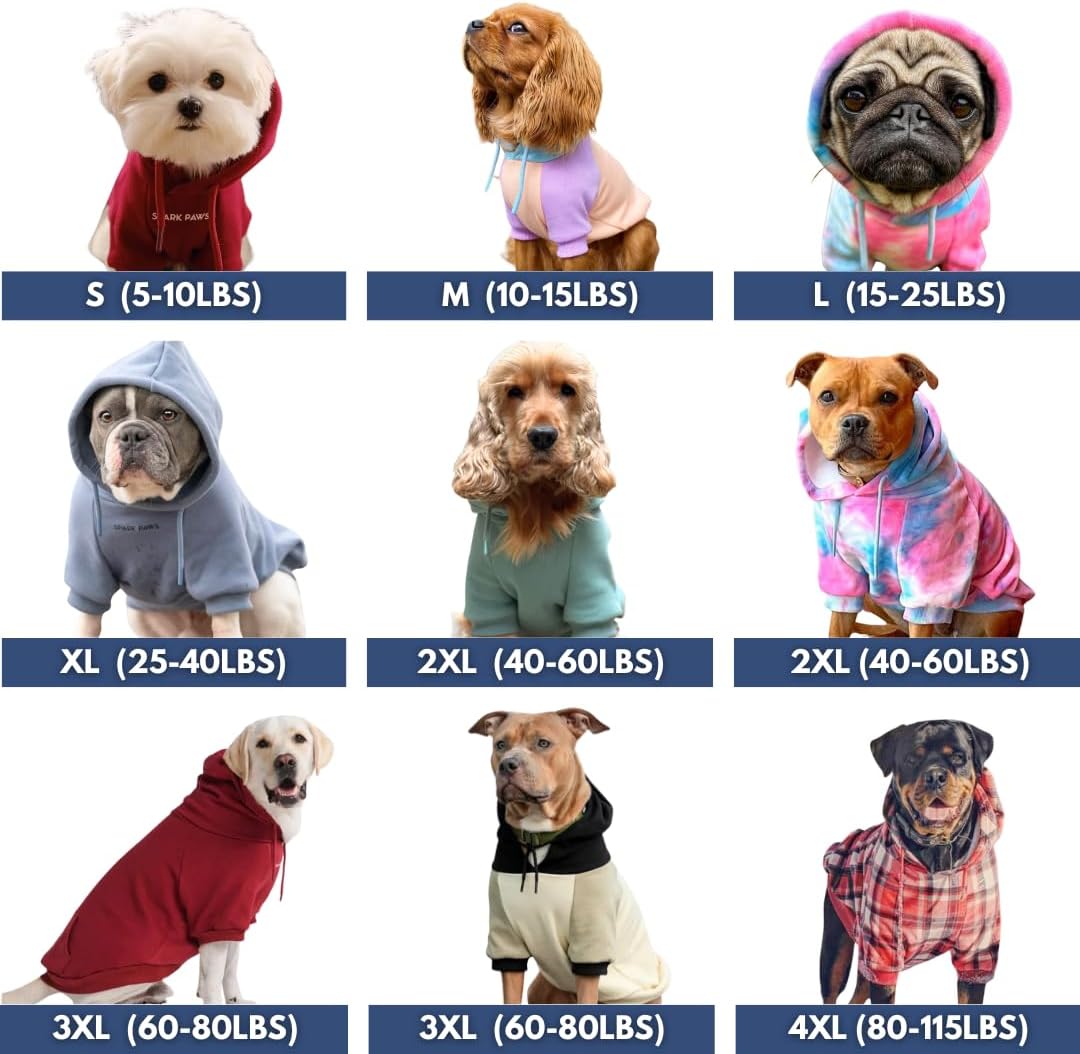 Spark Paws Dog Hoodie – Premium Dog Sweater for Small, Medium, and Large Dogs | Warm Outfits for French Bulldogs, Pitbull, Puppy, Winter Jacket Alternative - 90s Retro Sky Dye - L