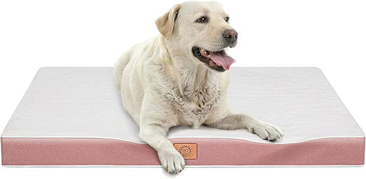 Orthopedic Dog Bed for Extra Large Dogs, Jumbo Waterproof Deluxe Plush Dog Crate Bed with Removable Washable Cover & Anti-Slip Bottom, Egg Crate Foam Pet Bed Mat, 47.5 x 29 Inches, Pink