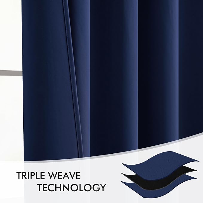 MIULEE Navy Blue Back Tab Blackout Curtains 90 Inches Long 2 Panels Set