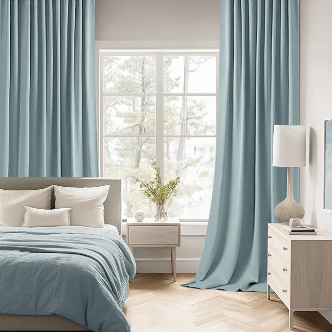 MIULEE Slate Blue Back Tab Blackout Curtains 120 Inch Long 2 Panels Set