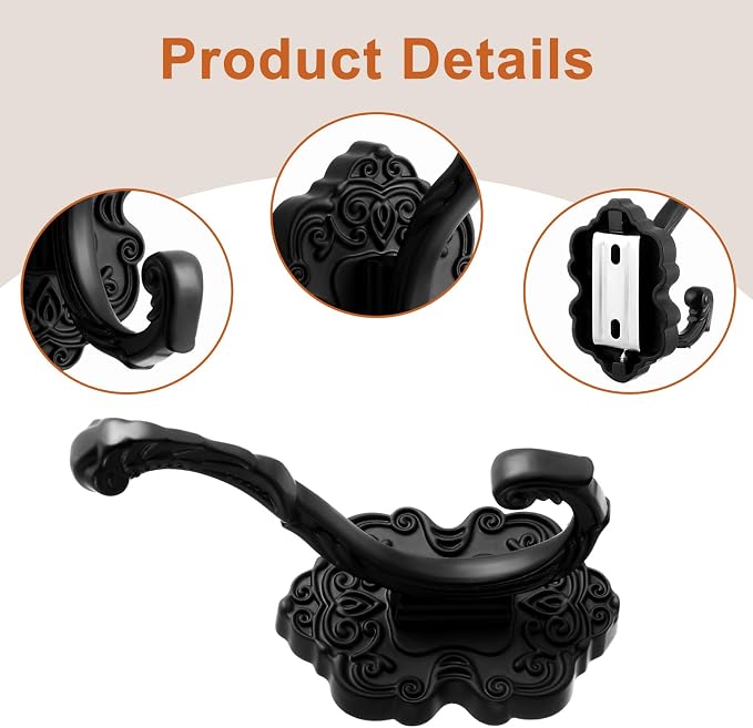 Zonon 8 Pcs Black Wall Hooks Set Vintage Coat & Towel Hooks