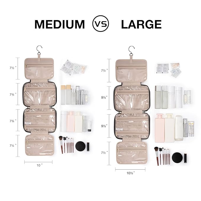 BAGSMART Toiletry Bag Travel Bag with Hanging Hook, Water-resistant Makeup Cosmetic Bag Travel Organizer for Accessories, Shampoo, Full-size Container, Toiletries (Light Pink, Medium)